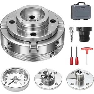 VEVOR 4 Inch Wood Lathe Chuck, 4-Jaw, Self-Centering Wood Turning Chuck Set with 1″ x 8TPI Thread & Adapter, 4 PCS Round/Jaws/Pin Jaws, Case, Nickel-Plated, High-Hardness Steel, for Woodworking Lathe