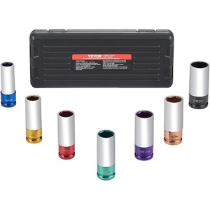 VEVOR 7PCS Lug Nut Impact Socket Set 1/2 inch Drive, 7 Metric Sizes (17/19/21/22/23/24/27mm), 6-Point Deep CR-MO Steel Wheel Socket Set with Storage Case for Auto Repair