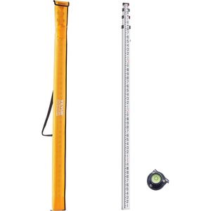 VEVOR Aluminum Grade Telescopic Measuring Rod, 9-Feet 3 Sections, Double-Sided 1/8in Leveling Rod with Bubble Level & Carrying Bag for Houses, Walls, Floors(14 FT-8ths)