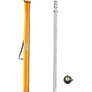 VEVOR Aluminum Grade Telescopic Measuring Rod, 9-Feet 3 Sections, Double-Sided 1/8in Leveling Rod with Bubble Level & Carrying Bag for Houses, Walls, Floors(14 FT-10ths)
