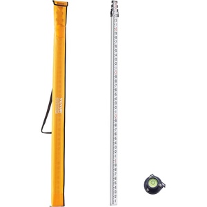 VEVOR Aluminum Grade Telescopic Measuring Rod, 9-Feet 3 Sections, Double-Sided 1/8in Leveling Rod with Bubble Level & Carrying Bag for Houses, Walls, Floors(16 FT-10ths)