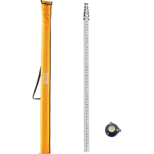VEVOR Aluminum Grade Telescopic Measuring Rod, 9-Feet 3 Sections, Double-Sided 1/8in Leveling Rod with Bubble Level & Carrying Bag for Houses, Walls, Floors(25 FT-10ths)