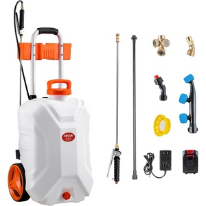 VEVOR Battery-Powered Sprayer with Wheeled Cart, 10 Gallons Electric Weed Sprayer, Adjustable 0-80 PSI, Yard Lawn Sprayers with Wheels, 5 Nozzles & 98ft Hose, 3-6H Spray Time, for Weeding, Cleaning(10 Gal)