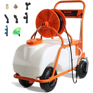 VEVOR Battery-Powered Sprayer with Wheeled Cart, 10 Gallons Electric Weed Sprayer, Adjustable 0-80 PSI, Yard Lawn Sprayers with Wheels, 5 Nozzles & 98ft Hose, 3-6H Spray Time, for Weeding, Cleaning(15 Gal-Custom Bulit Cart)