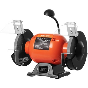 VEVOR Bench Grinder, 6-in Single Speed, 3450RPM High-Speed Table Grinders with 450W 3.8A 3/5Hp Induction Motor, 36/60-Grit Grinding Wheel & Adjustable Eye Shield for Fast Sharpening Grinding(6 Inch High-Speed w/ Light)