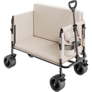 VEVOR Collapsible Folding Wagon with Wheels, Wagons Carts Foldable with 225lbs Capacity, Lightweight Portable Utility Wagon Cart for Grocery Shopping Sports Camping and Garden(Khaki)