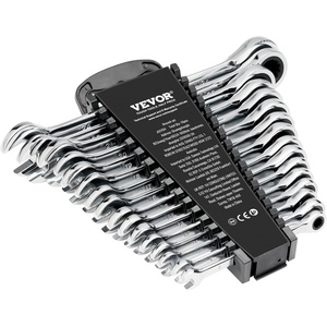 VEVOR Combination Wrench Set, 44-Piece SAE and Metric, 12-Point Box End and 15° Angled Open End Combination Wrenches with Roll Up Pouch, Carbon Steel, for General Household and Automotive Repairs(Regular)