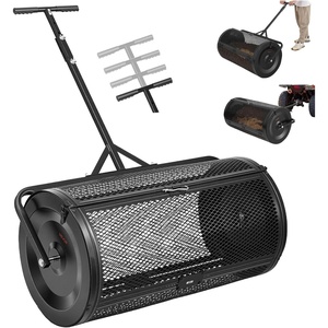 VEVOR Compost Spreader, 36″ Wide Peat Moss Spreader with Push/Tow Handle, 4 Heights Adjustable, Powder-Coated Steel Garden Peat Moss Roller, Heavy Duty Grass Seed Roller for Planting Seeding, Black(36in)