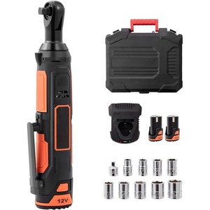 VEVOR Cordless Ratchet Wrench, 3/8 inch Drive, 240 RPM, up to 33 ft-lbs of Torque, Extended Battery Powered Electric Ratchet Wrench Set with Two Batteries, Charger, Sockets, Adaptor and Extension Bar(33 ft-lbs Standard Head Set)