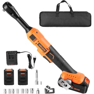VEVOR Cordless Ratchet Wrench, 3/8 inch Drive, 240 RPM, up to 33 ft-lbs of Torque, Extended Battery Powered Electric Ratchet Wrench Set with Two Batteries, Charger, Sockets, Adaptor and Extension Bar(66 ft-lbs Extended Head + Extension Bar)