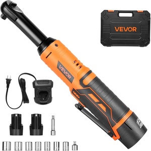 VEVOR Cordless Ratchet Wrench, 3/8 inch Drive, 240 RPM, up to 33 ft-lbs of Torque, Extended Battery Powered Electric Ratchet Wrench Set with Two Batteries, Charger, Sockets, Adaptor and Extension Bar(33 ft-lbs Extended Head + Extension Bar)