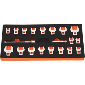 VEVOR Crowfoot Wrench Set, 3/8″ Drive 20-Piece Crows Foot Wrench Set with 2 Extension Bars and EVA Tool Organizer,40CR Material with Mirror Chrome Finish, SAE 3/8″-7/8″ and Metric 10-22 mm(3/8″ 20pcs)