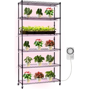 VEVOR DIY Plant Stand with Grow Light, 6-Tier Large Tall Plant Shelf with 192W 5000K Full Spectrum Grow Lights, Indoor Grow Light Shelf with Wheels for Seed Starting 29.5″ L x 13.8″ W x 70.9″ H(30w with Mechanical Timer)