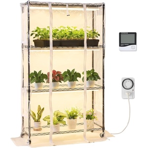 VEVOR DIY Plant Stand with Grow Light, 6-Tier Large Tall Plant Shelf with 192W 5000K Full Spectrum Grow Lights, Indoor Grow Light Shelf with Wheels for Seed Starting 29.5″ L x 13.8″ W x 70.9″ H(Black，4-Tier，Greenhouse with Mechanical Timer)