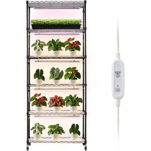 VEVOR DIY Plant Stand with Grow Light, 6-Tier Large Tall Plant Shelf with 192W 5000K Full Spectrum Grow Lights, Indoor Grow Light Shelf with Wheels for Seed Starting 29.5″ L x 13.8″ W x 70.9″ H(Black)