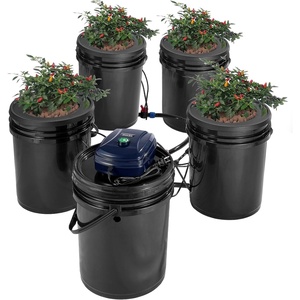 VEVOR DWC Hydroponic System, 5 Gallon 4 Buckets, Deep Water Culture Growing Bucket, Hydroponics Grow Kit with Pump, Air Stone and Water Level Device, for Indoor/Outdoor Leafy Vegetables(4 Buckets+1 Reservoir)