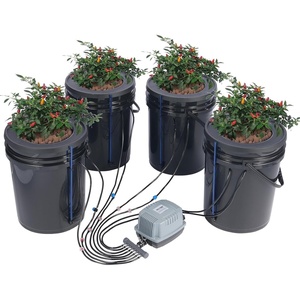 VEVOR DWC Hydroponic System, 5 Gallon 4 Buckets, Deep Water Culture Growing Bucket, Hydroponics Grow Kit with Pump, Air Stone and Water Level Device, for Indoor/Outdoor Leafy Vegetables(4 Buckets+Top Drip Kit)