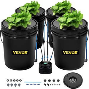 VEVOR DWC Hydroponic System, 5 Gallon 4 Buckets, Deep Water Culture Growing Bucket, Hydroponics Grow Kit with Pump, Air Stone and Water Level Device, for Indoor/Outdoor Leafy Vegetables(4 Buckets)