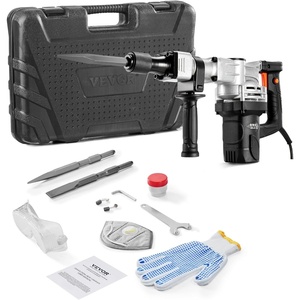VEVOR Demolition Jack Hammer, 1400W Electric Jackhammer Heavy Duty, 2900 BPM Jack Hammer Concrete Breaker, with 1 Point Chisel, 1 Flat Chisel, Storage Case, Gloves and Goggles, for Demolition(Black)