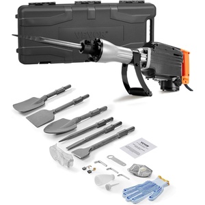 VEVOR Demolition Jack Hammer, MAX 2200W Electric Jackhammer Heavy Duty, 1350 BPM Concrete Breaker 6pcs Chisels Bit Chipping W/Case | 1350 BPM Concrete Breaker, 6pcs Chisels Bit Chipping, With Case(Black)