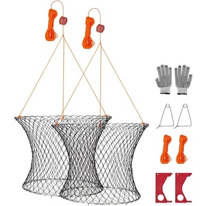 VEVOR Double Ring Crab Trap, 24 inch Top, 20 inch Bottom, Two Rings Crab Kit, Foldable Fishing Net with Gauge, 60 ft Rope, Wire Grid Bottom, Rock and Blue Crab, Dock & Pier Crabbing, 2 Set