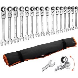 VEVOR Flex-Head Ratcheting Wrench Set, 30-Piece SAE and Metric, 72 Teeth, Cr-V Steel Ratchet Flexible Combination Wrench Set with Roll Up Pouch, for General Household and Automotive Repairs, Silver(Flex-head)