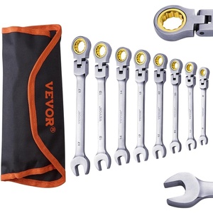 VEVOR Flex-Head Ratcheting Wrench Set, Nickel Plating, 8-piece Flexible Ratcheting Combination Wrench Set with Roll-up Pouch, CR-V, 72 Teeth, Metric 8-17mm(Flex-head)