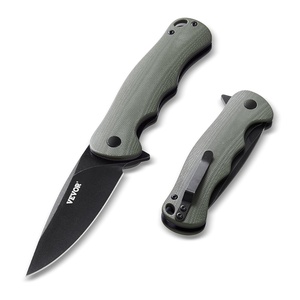 VEVOR Folding Pocket Knife, 3.5 in D2 Steel Blade, G10 Handle Small EDC Knife with Pocket Clip, Sharp Camping Survival Hiking Knife, 3.84 oz/0.1 kg Easy to Carry for Men Women Self Defense