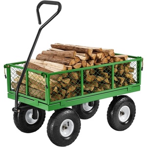 VEVOR Heavy Duty Steel Garden Cart 900 lbs Garden Wagon Cart on Wheels | Outdoor Metal Yard Utility Wagon with 10″ Tires, Mesh Detachable Sides (Convert to Flatbed) and 180° Rotating Handle(Black+green)