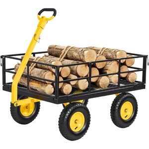 VEVOR Heavy Duty Steel Garden Cart 900 lbs Garden Wagon Cart on Wheels | Outdoor Metal Yard Utility Wagon with 10″ Tires, Mesh Detachable Sides (Convert to Flatbed) and 180° Rotating Handle(Yellow + Black)