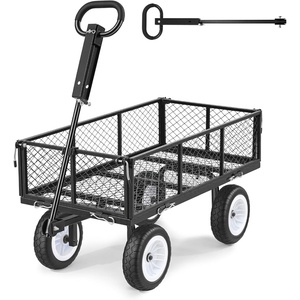 VEVOR Heavy Duty Steel Garden Cart 900 lbs Garden Wagon Cart on Wheels | Outdoor Metal Yard Utility Wagon with 10″ Tires, Mesh Detachable Sides (Convert to Flatbed) and 180° Rotating Handle(Black)