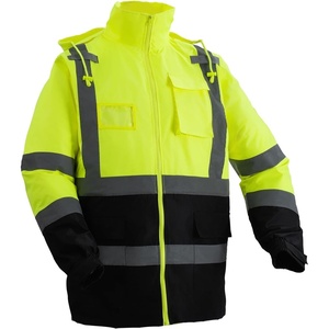VEVOR High Visibility Reflective Safety Jacket, Waterproof Safety Hoodie, Work Construction Coat with Pockets for Men & Women, Rain Gear Meet ANSI & Class 3, Hi Vis Yellow Coat with Black Bottom, L