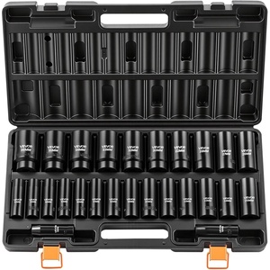 VEVOR Impact Socket Set, 1/2″ Drive, 26-Piece Impact Sockets, 6-Point Sockets, Metric 10-30 mm, 32-36 mm, Easy to Identify, with a Sturdy Storage Case, Cr-V Alloy Steel Structure, for Vehicles Repair