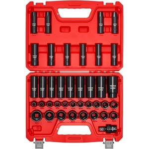 VEVOR Impact Socket Set 130 Piece 3/8″ & 1/2″ – SAE & Metric Drive Socket Set – 6 Point Cr-Mo Alloy Steel for Auto Repair – Easy-to-Read Size Markings – Includes Storage Case(1/2″ 39 PCS)