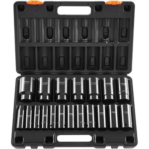 VEVOR Impact Socket Set 130 Piece 3/8″ & 1/2″ – SAE & Metric Drive Socket Set – 6 Point Cr-Mo Alloy Steel for Auto Repair – Easy-to-Read Size Markings – Includes Storage Case(1/2″ 19PCS)