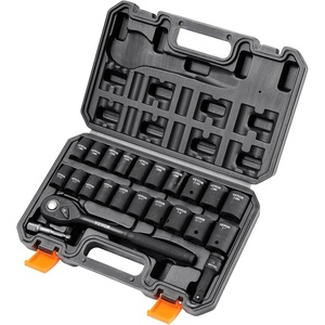 VEVOR Impact Socket Set 130 Piece 3/8″ & 1/2″ – SAE & Metric Drive Socket Set – 6 Point Cr-Mo Alloy Steel for Auto Repair – Easy-to-Read Size Markings – Includes Storage Case(1/2″ 23PCS)