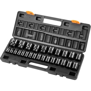 VEVOR Impact Socket Set 130 Piece 3/8″ & 1/2″ – SAE & Metric Drive Socket Set – 6 Point Cr-Mo Alloy Steel for Auto Repair – Easy-to-Read Size Markings – Includes Storage Case(1/2″ 26PCS)