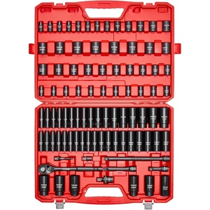 VEVOR Impact Socket Set 130 Piece 3/8″ & 1/2″ – SAE & Metric Drive Socket Set – 6 Point Cr-Mo Alloy Steel for Auto Repair – Easy-to-Read Size Markings – Includes Storage Case(1/2″ 91 PCS)