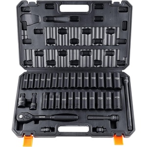 VEVOR Impact Socket Set 130 Piece 3/8″ & 1/2″ – SAE & Metric Drive Socket Set – 6 Point Cr-Mo Alloy Steel for Auto Repair – Easy-to-Read Size Markings – Includes Storage Case(1/2″ 33PCS)