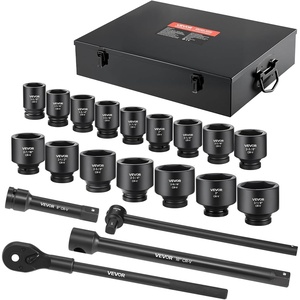 VEVOR Impact Socket Set 130 Piece 3/8″ & 1/2″ – SAE & Metric Drive Socket Set – 6 Point Cr-Mo Alloy Steel for Auto Repair – Easy-to-Read Size Markings – Includes Storage Case(1″ 21 PCS)