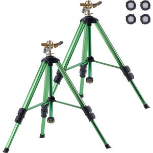 VEVOR Impact Sprinkler on Tripod Base, Heavy Duty Tripod Sprinklers with Brass Head & 3/4″ Connector, 360 Degree Large Area Coverage Irrigation Sprinkler, Adjustable Heights, for Yard Green(2PC)
