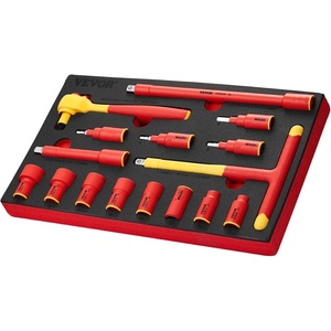 VEVOR Insulated Socket Set, 16-Piece Insulated Wrench Tool Set, 1000V Insulated Socket Tool, with Insulated Sockets, Insulated T-Handle Wrench, Drive Rachet, Extensions, for Electricians Home Repair(16 pezzi)