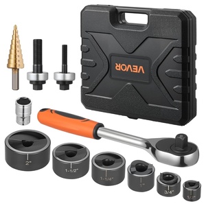 VEVOR Knockout Punch Set, 1/2 to 2 inch SLUG-Buster Ratchet Knockout Set, Ratchet Wrench Knockouts Punch Sets for Aluminum, Mild Steel, Fiberglass, Plastics, 6 Die Sizes, 40Cr Steel Ko Tool Kit(1/2 to 2 inch SLUG-Buster Ratchet Knockout Set)