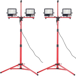 VEVOR LED Work Light with Stand, 13.2Ah, Rechargeable Cordless Camping Light, with 3 Lamp Heads, Detachable Tripod Stand, 2200 Lumens 3000K-6500K Dimmable, Portable Construction Lighting for Job Site(10000 LM | Corded | 2 Pack)