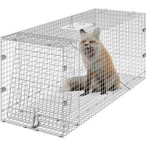 VEVOR Live Animal Cage, 24″ x 8″ x 8″ Humane Cat Cage Galvanized Iron, Folding Animal Cage with Handle(50″ x 20″ x 26″)