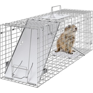 VEVOR Live Animal Cage Trap, 31″ x 10″ x 12″ Humane Cat Trap Galvanized Iron, Folding Animal Trap with Handle for Rabbits, Stray Cats, Squirrels, Raccoons, Groundhogs and Opossums