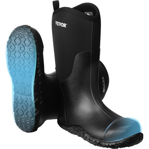 VEVOR Men’s Steel Toe Rubber Protective Footwear, Waterproof Rain Fishing Boots, Outdoor Non-Slip Work Shoes, Lightweight and Durable, for Manufacturing, Construction, Farming, Size 13 US(Black)