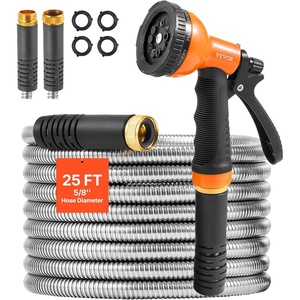 VEVOR Metal Garden Hose 200 ft, Heavy Duty Stainless Steel Water Hose with 10-Function Nozzle, No-Kink & Flexible Outdoor Garden Hose, Rust-Proof Lightweight Hose for Yard, RV, Car Wash(25 ft with 10 Function Spray Nozzle)