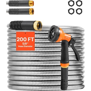 VEVOR Metal Garden Hose 200 ft, Heavy Duty Stainless Steel Water Hose with 10-Function Nozzle, No-Kink & Flexible Outdoor Garden Hose, Rust-Proof Lightweight Hose for Yard, RV, Car Wash(200 ft with 10 Function Spray Nozzle)
