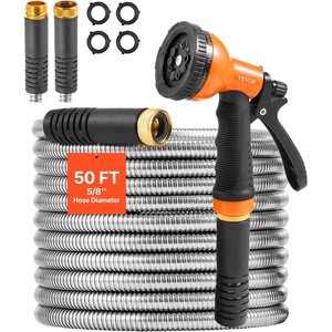 VEVOR Metal Garden Hose 200 ft, Heavy Duty Stainless Steel Water Hose with 10-Function Nozzle, No-Kink & Flexible Outdoor Garden Hose, Rust-Proof Lightweight Hose for Yard, RV, Car Wash(50 ft with 10 Function Spray Nozzle)